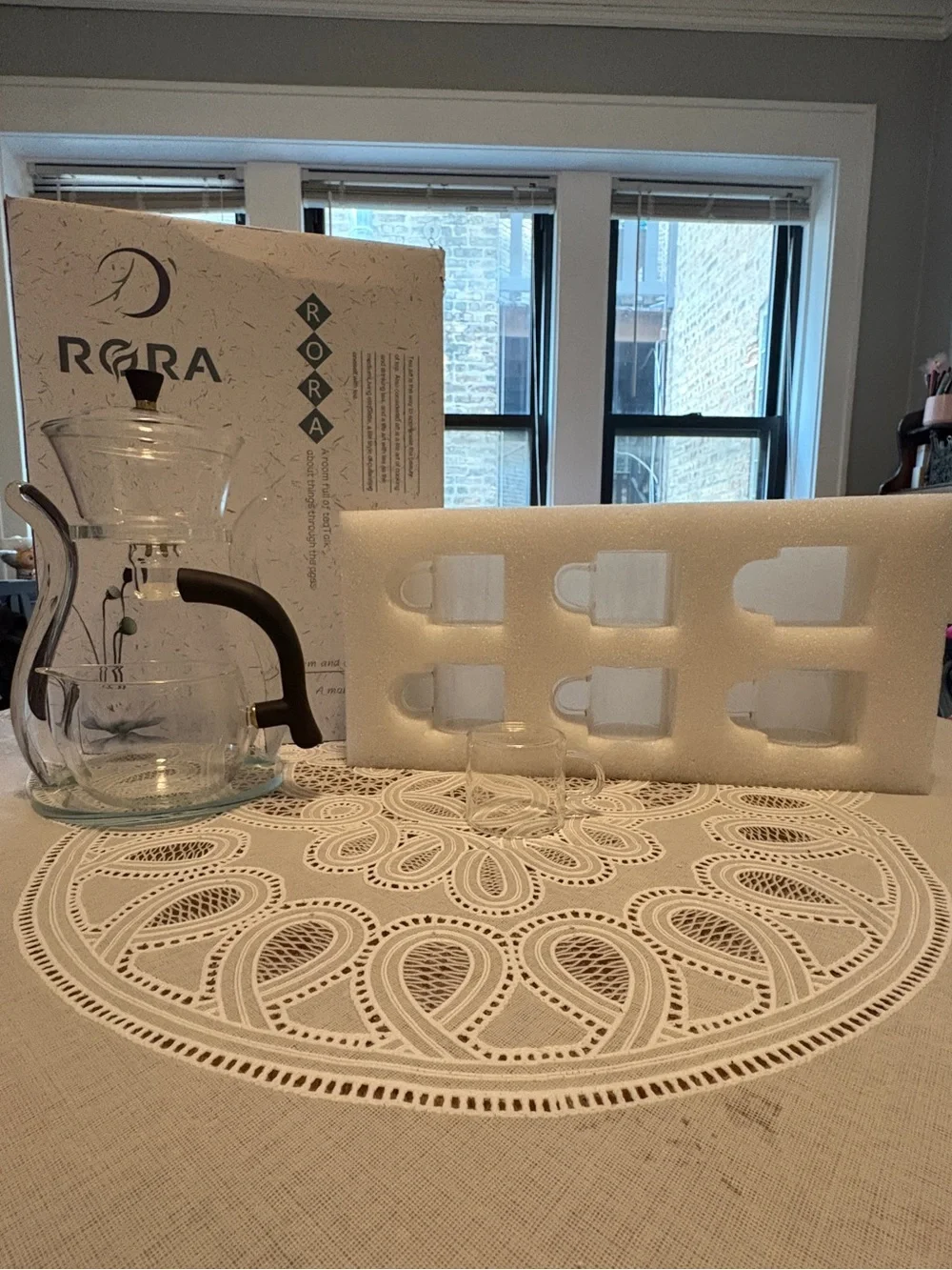Rora Glass Tea Brewing Set with 6 Glass Tea Cups
